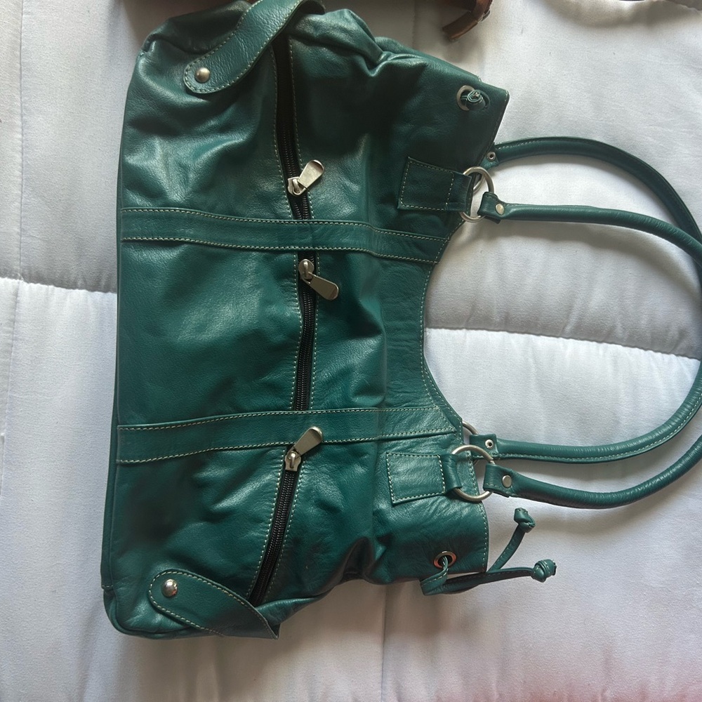 Emerald Green Leather Tote with Gold Hardware